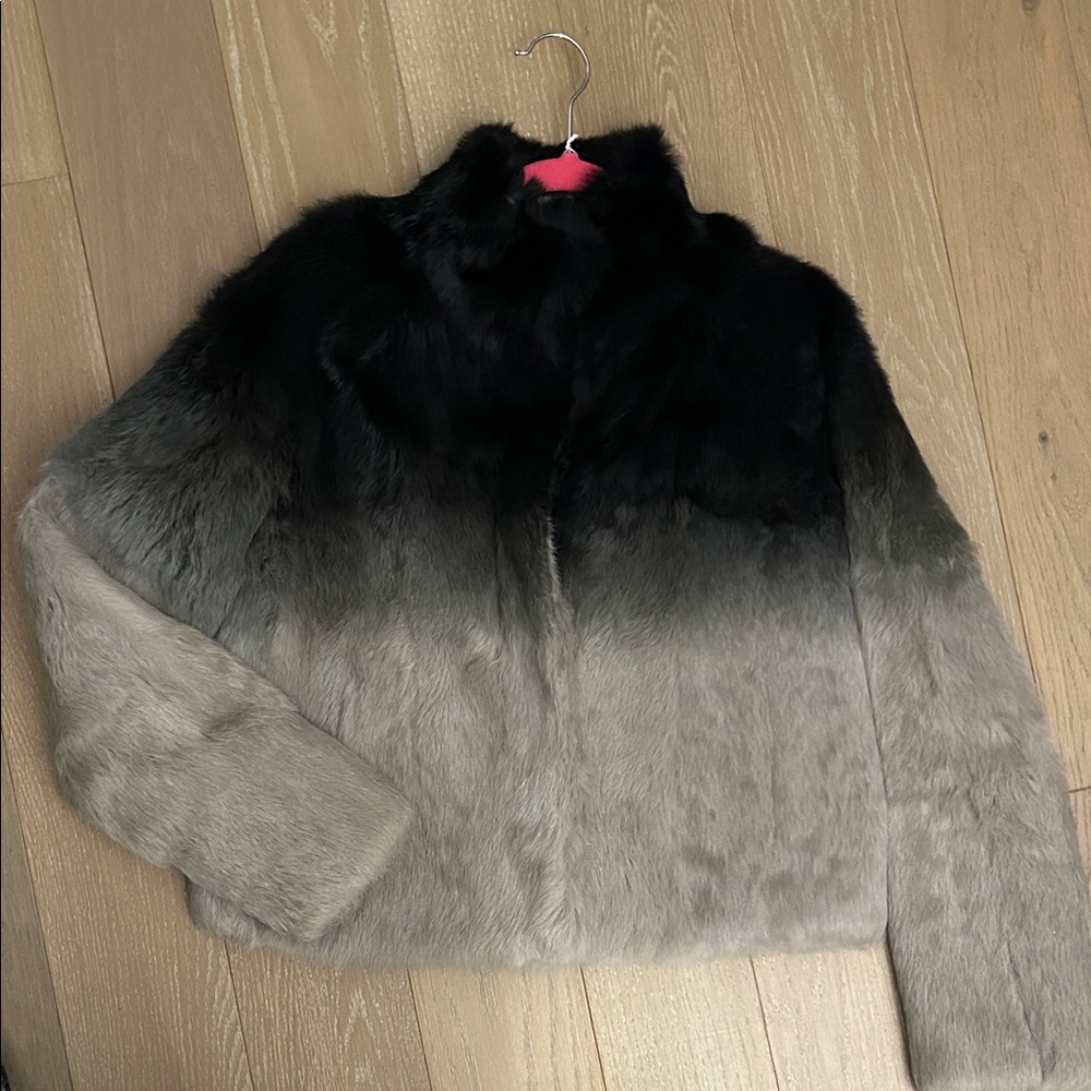 Romeo & Juliet Couture Black to Gray Ombre Rabbit Natural Fur Jacket